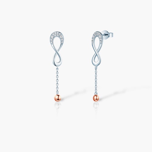 Kolczyki nieskończoność Savicki: srebrne pozłacane, cyrkonie